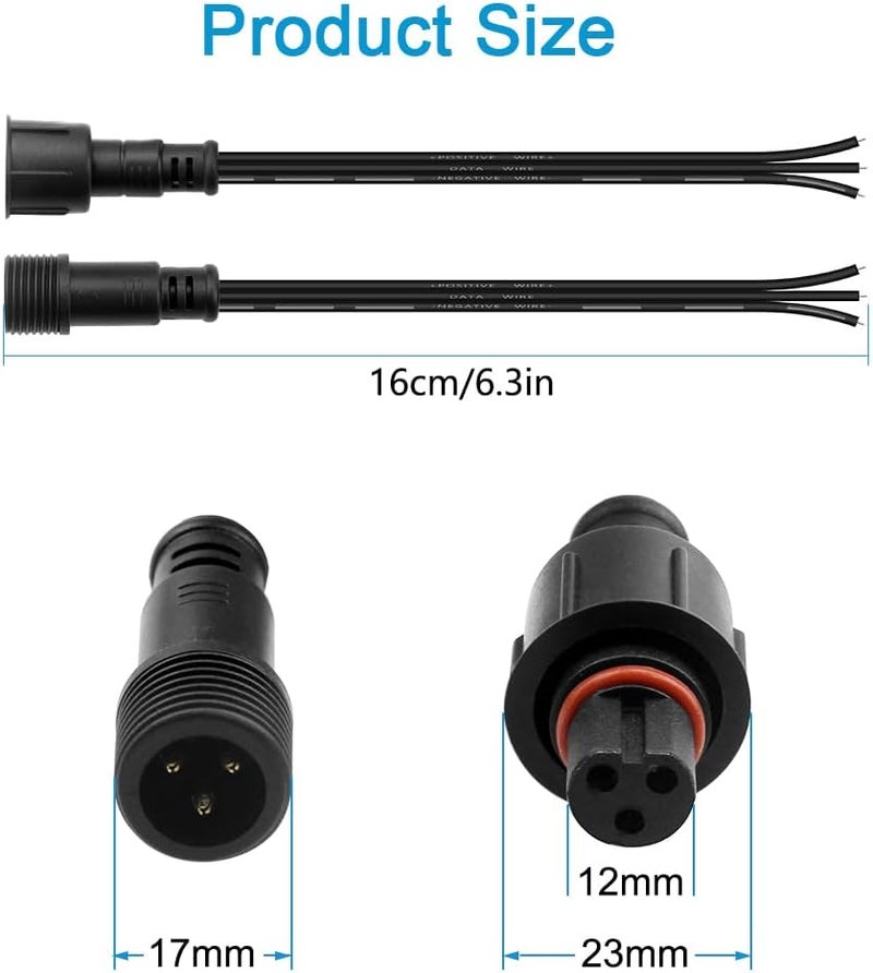 ALITOVE موصلات كهربائية مقاومة للماء 3 دبابيس Xconnect Pigtail 18AWG كابل تمديد 6in/15cm متوافق مع ASIN B0923SDR5T B0CM95W84B B0CW9NQ12K B0CM976SKW WS2811 أضواء عيد الهالوين وعيد الميلاد (5 أزواج) - Image 3